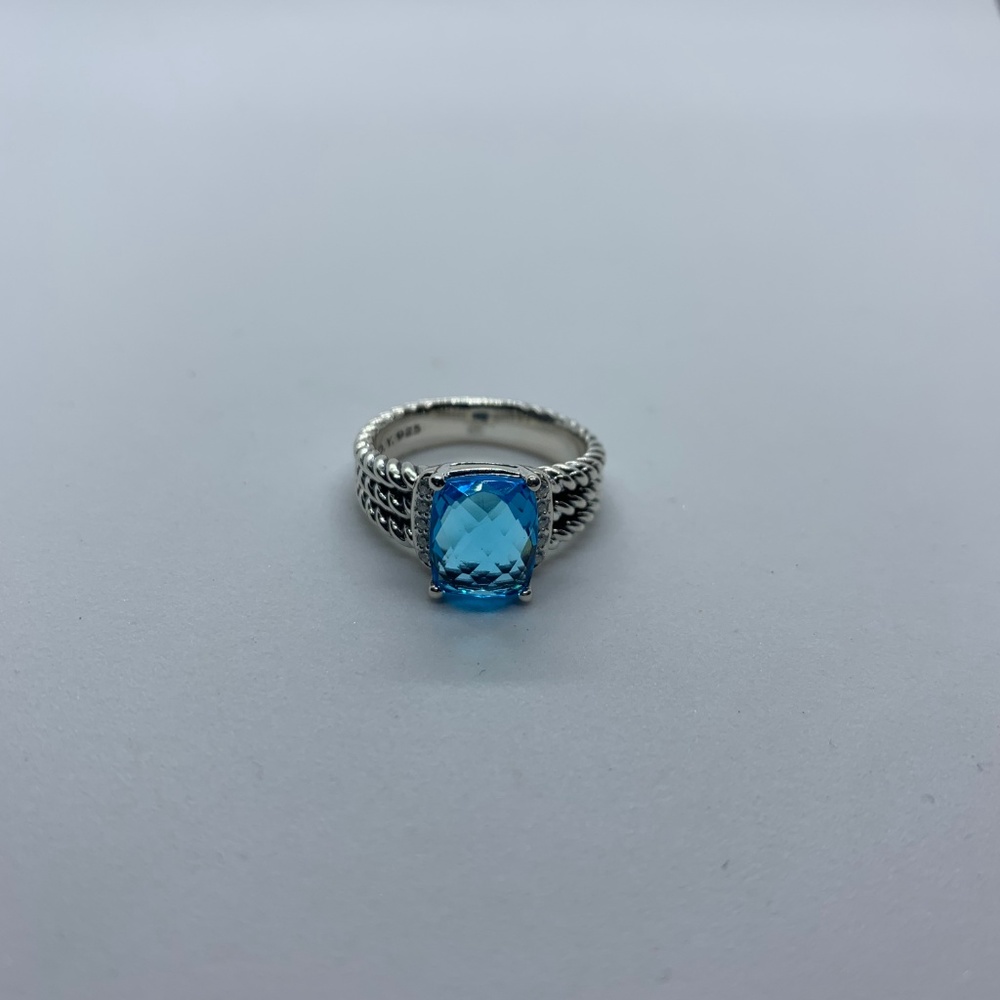 David Yurman Petite Blue Topaz Wheaton Ring Size 7 - Picture 2 of 5